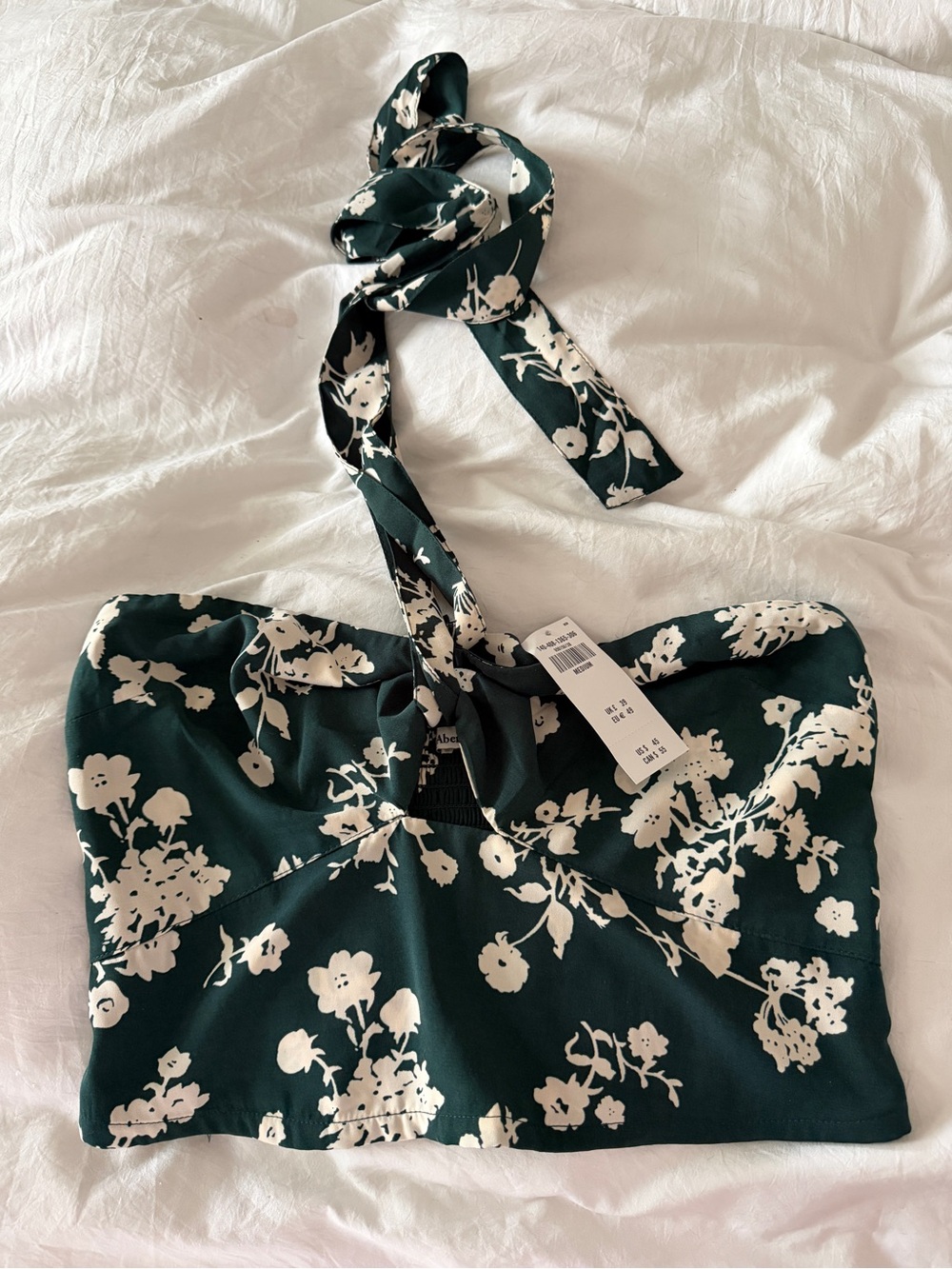New w Tags Abercrombie & Fitch Dark Green and White Floral Halter Crop Top